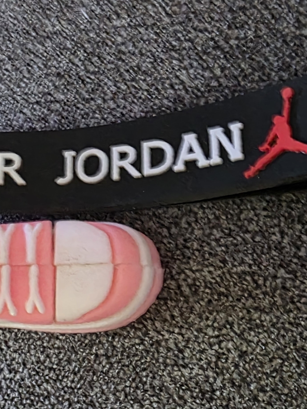 Jordan Kids Black and Pink Shoe Charm Strap with Molded Sneaker